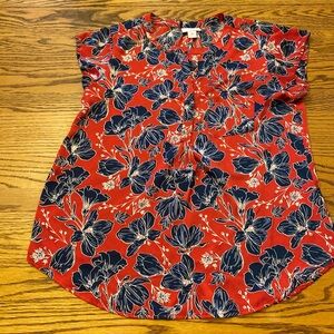 Liz Claiborne red and blue floral blouse size medium